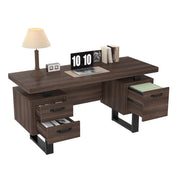 Scrivania lineare con 2 cassetti e vano portadocumenti; per ufficio; 135×54×76 cm; in MDF e metallo; marrone