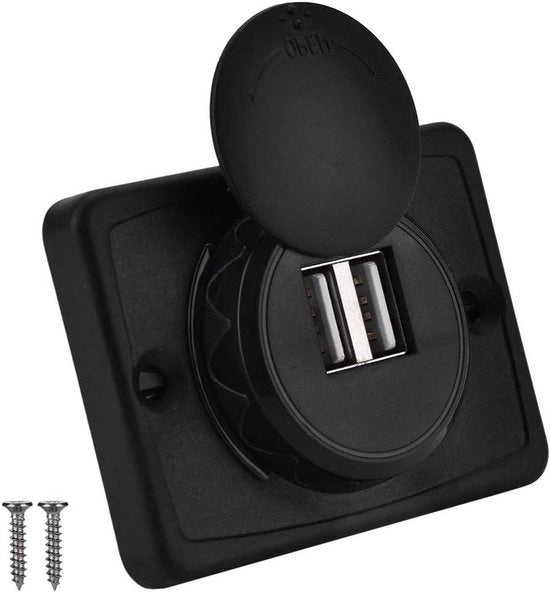 Doppio caricatore USB 5V/3,1A impermeabile - nero - presa da 12V LED - alta qualità.