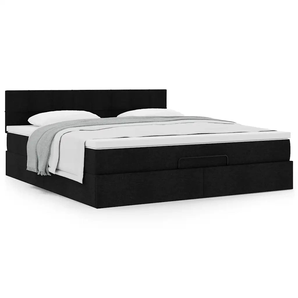 Struttura Letto Pouf con Materasso Nero 160x200 cm in Tessuto 3311472
