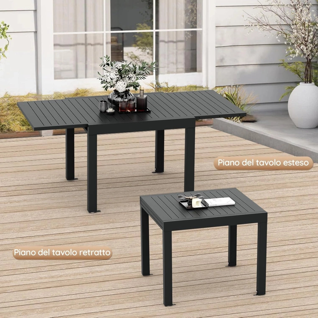 Tavolo da giardino, allungabile, 80/160 X 80 X 75 Cm, piccolo tavolo allungabile, alluminio, per balcone, resistente alle intemperie, allungabile, tavolo da pranzo per esterni, Grigio scuro