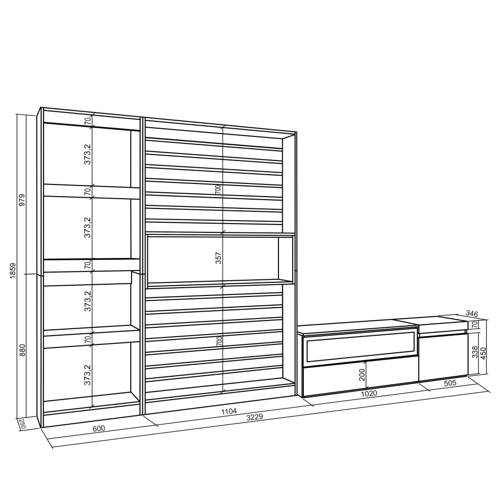 Mobile TV, Soggiorno, 320x35x186cm, Camino elettrico, colore Rovere e nero RF2594