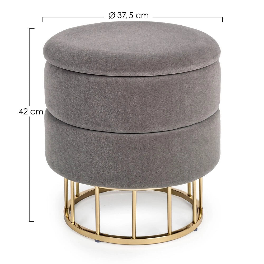 Pouf Contenitore Rotondo in Velluto con Base Dorata - SERENA