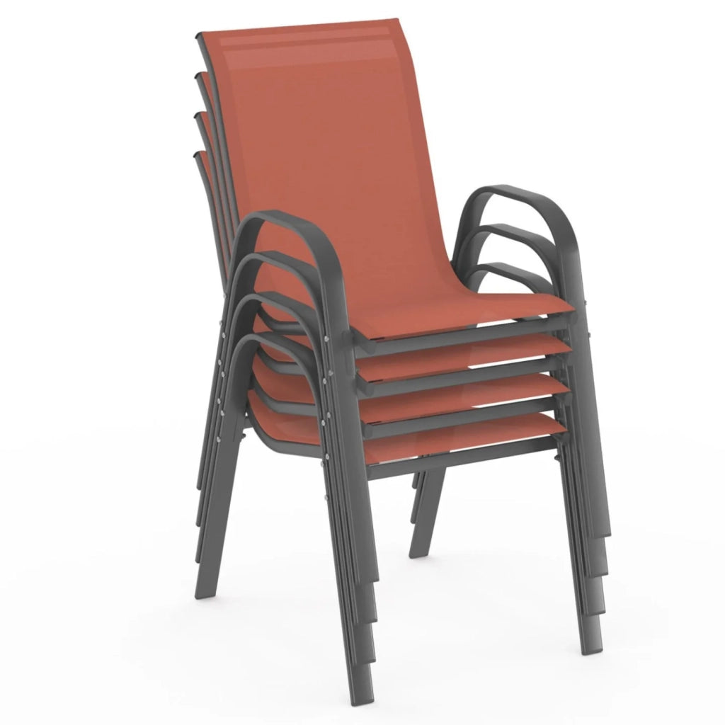 IDMarket - Set di 4 sedie da giardino impilabili LYMA in metallo e textilene terracotta
