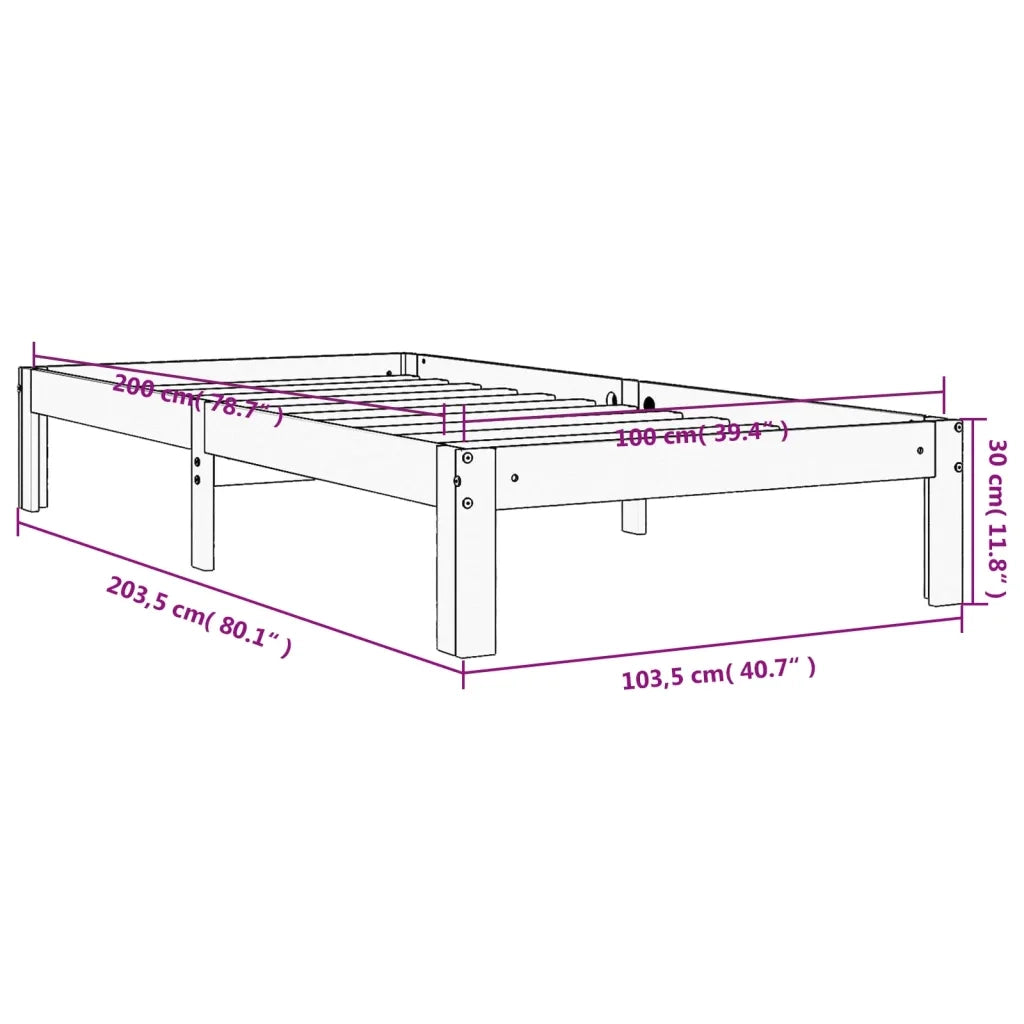 Letto senza Materasso Marrone Cera 100x200 cm in Legno di Pino 844169