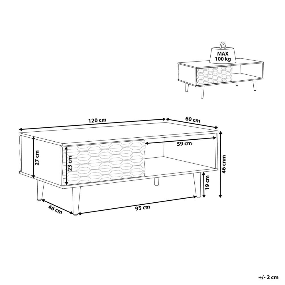 Tavolino in Legno Chiaro e Truciolare Bianco con 1 Cassetto moderno
