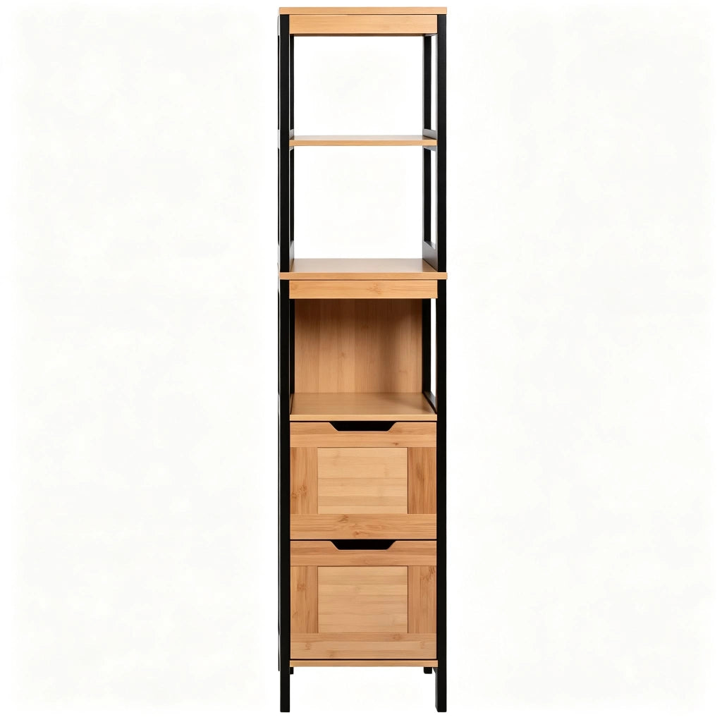ARMADIO BAGNO alto 30x30x144,3 cm Bambù e MDF Nero/Naturale