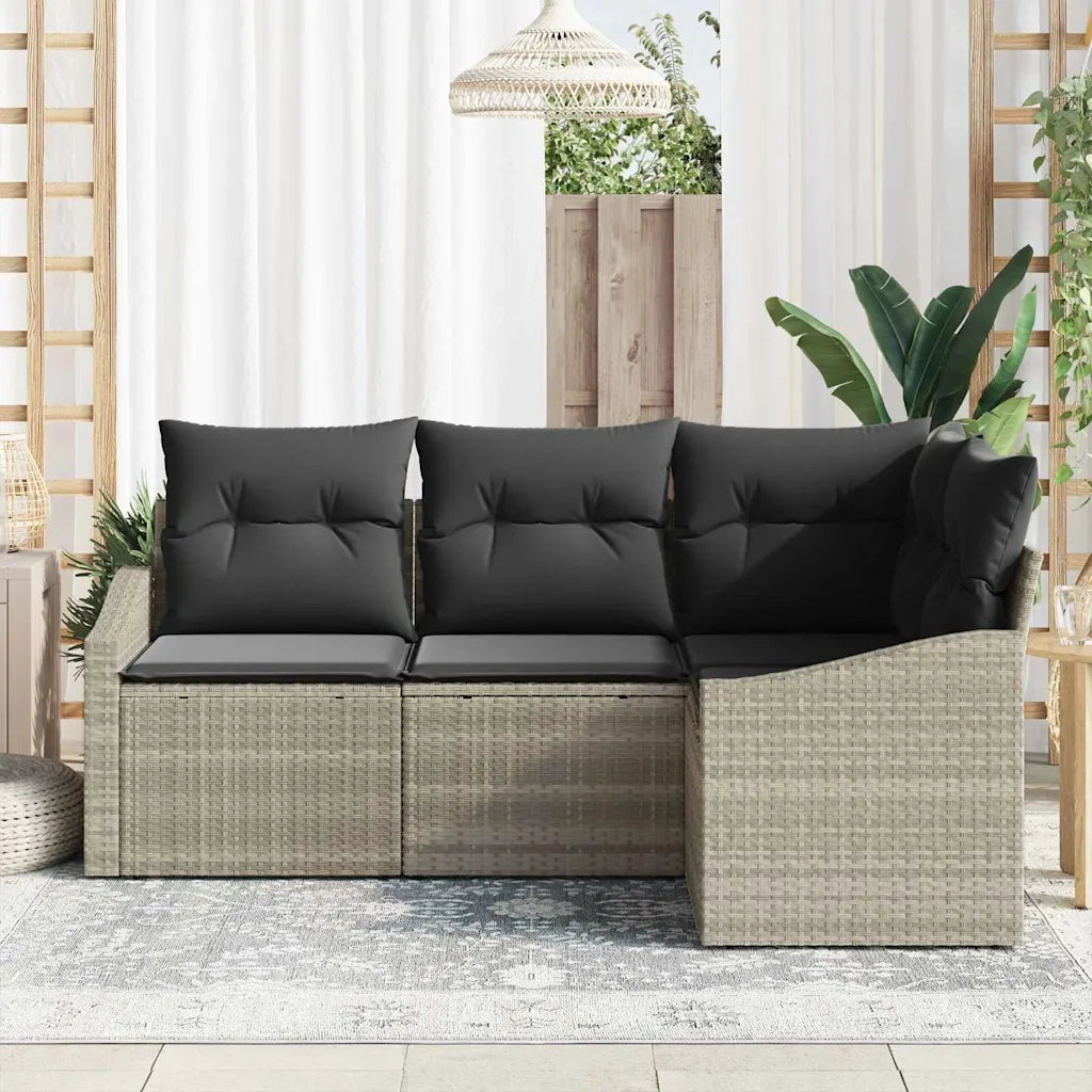 Set Divano da Giardino 4 pz | Set Salotto da Giardino Grigio chiaro polyrattan