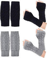 2 Paia di Guanti a Manopola - Caldi Riciclati per Donna - Riciclati per Braccia in Inverno - Riciclati per Braccia Corti - Nero + Marrone, Grigio