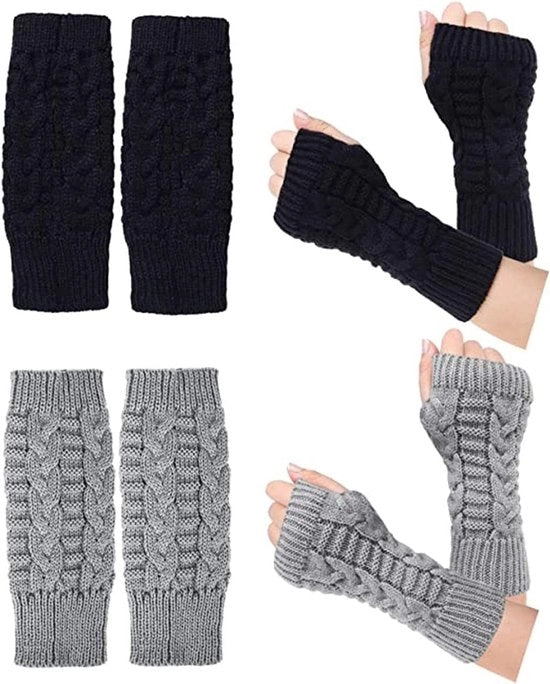 2 Paia di Guanti a Manopola - Caldi Riciclati per Donna - Riciclati per Braccia in Inverno - Riciclati per Braccia Corti - Nero + Marrone, Grigio