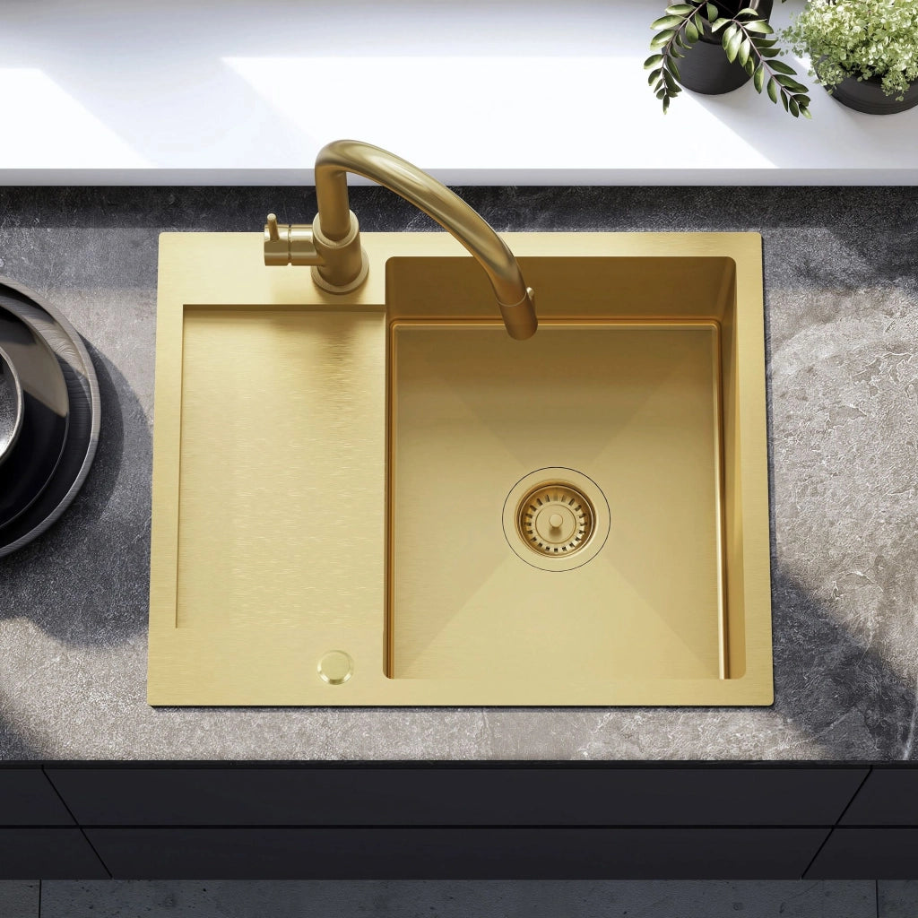 Lavello In Acciaio Paul Brush Gold con rubinetto da cucina