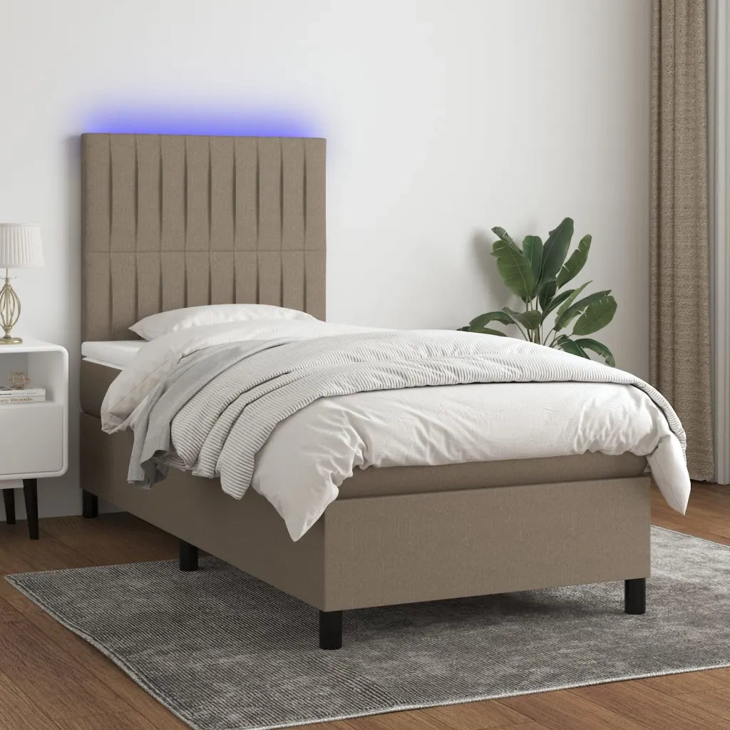 Letto a Molle con Materasso e LED Tortora 90x200 cm in Tessuto cod mxl 60482