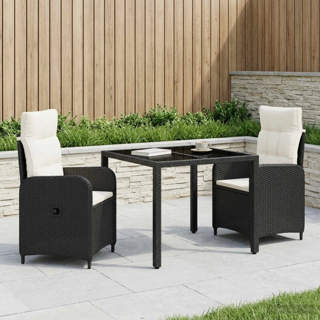 Set da pranzo per esterni 3 pz Nero e Bianco Crema polyrattan 3422294