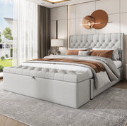 Ottomana con contenitore in lino 141x41;5x47 cm; grigio chiaro
