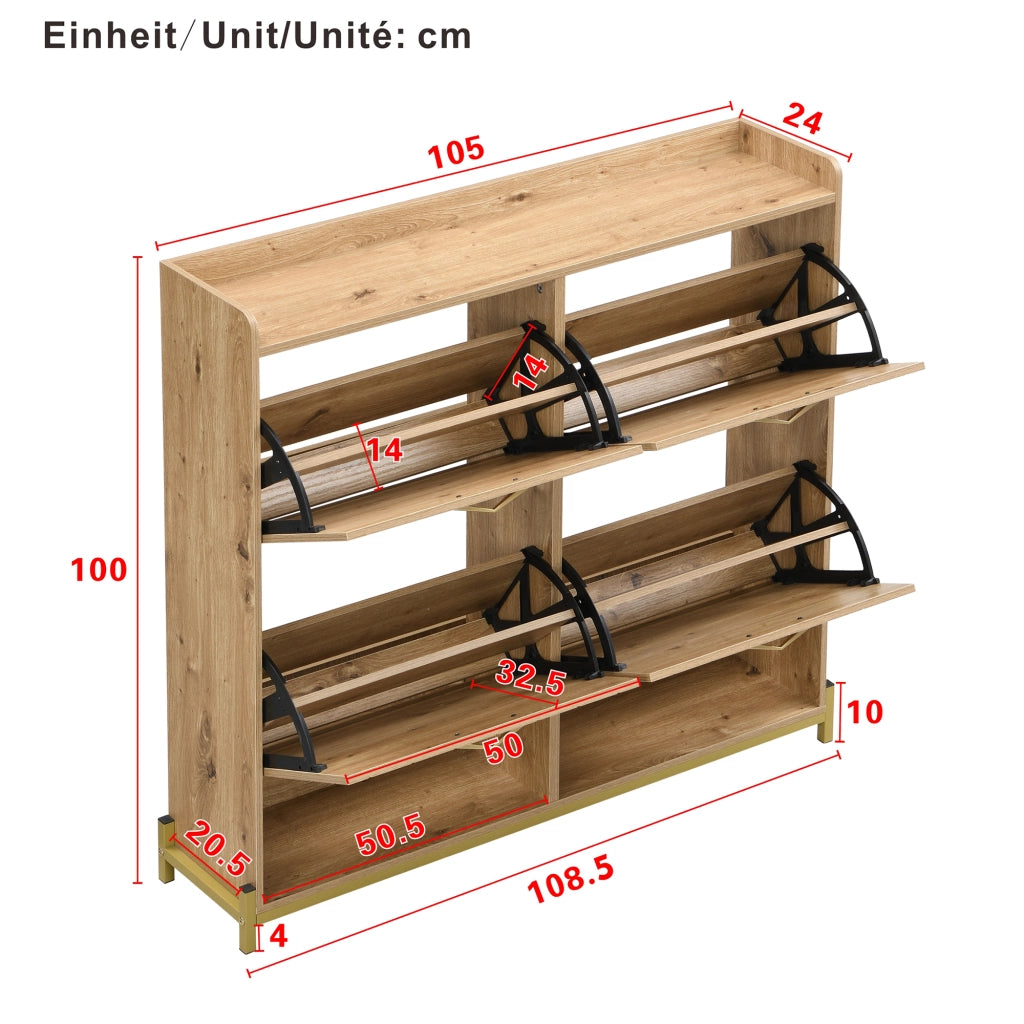 Scarpiera a Ribalta con 4 Ante e Piedini in Metallo; Stile Moderno; Ingresso; in MDF; Effetto Legno; 108;5×24×100 cm