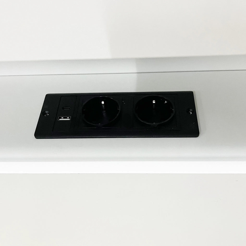 LETTO con testiera contenitore, LED e prese 140x200 cm legno bianco