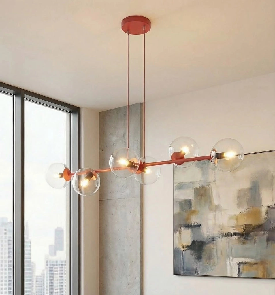 Lampadario MAGNUS 6 luci vetro bordeaux Emibig