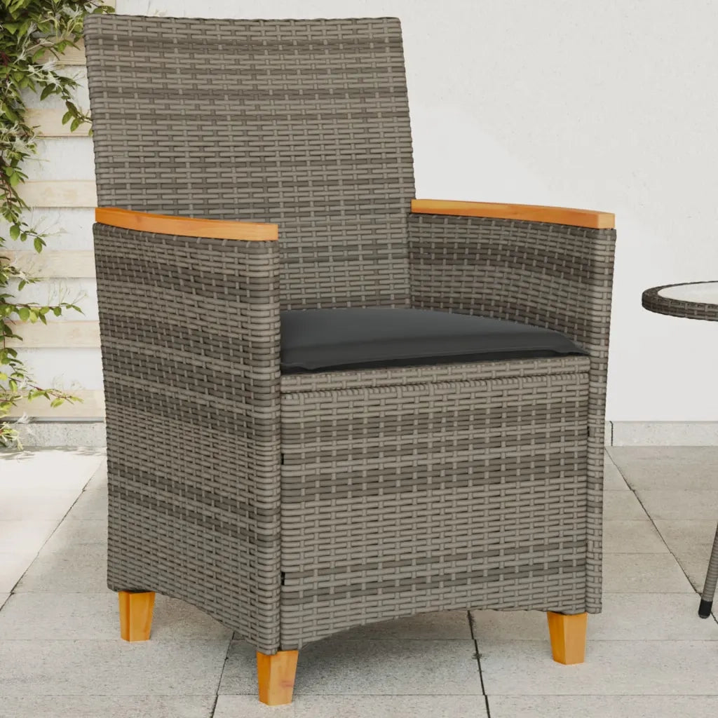 Sedie Giardino con Cuscini 2 pz | Sedie da Esterno Grigie Polyrattan Legno Massello