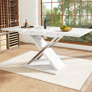 Tavolo da pranzo allungabile 118-157x75x76.4 cm; MDF effetto marmo bianco