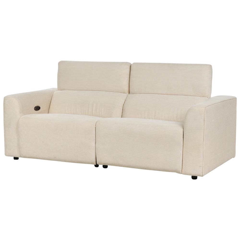 Divano elettrico reclinabile in tessuto beige a 2 posti, poggiapiedi e poggiatesta regolabili con porta USB