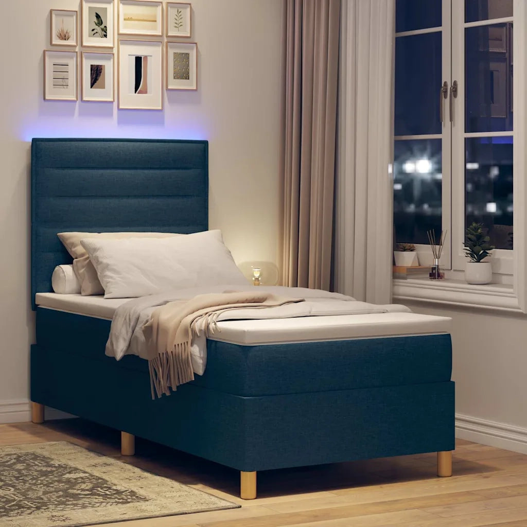 Letto a Sorgente LED con materasso Blu 90 x 190 cm Tessuto 3342990