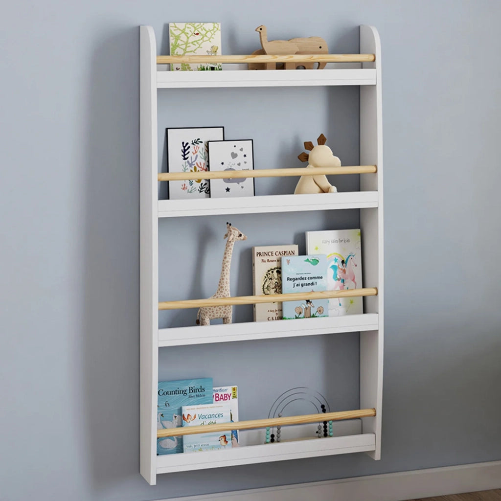 IDMarket - Libreria a muro per bambini a 4 ripiani in legno e bianco PAULETTE