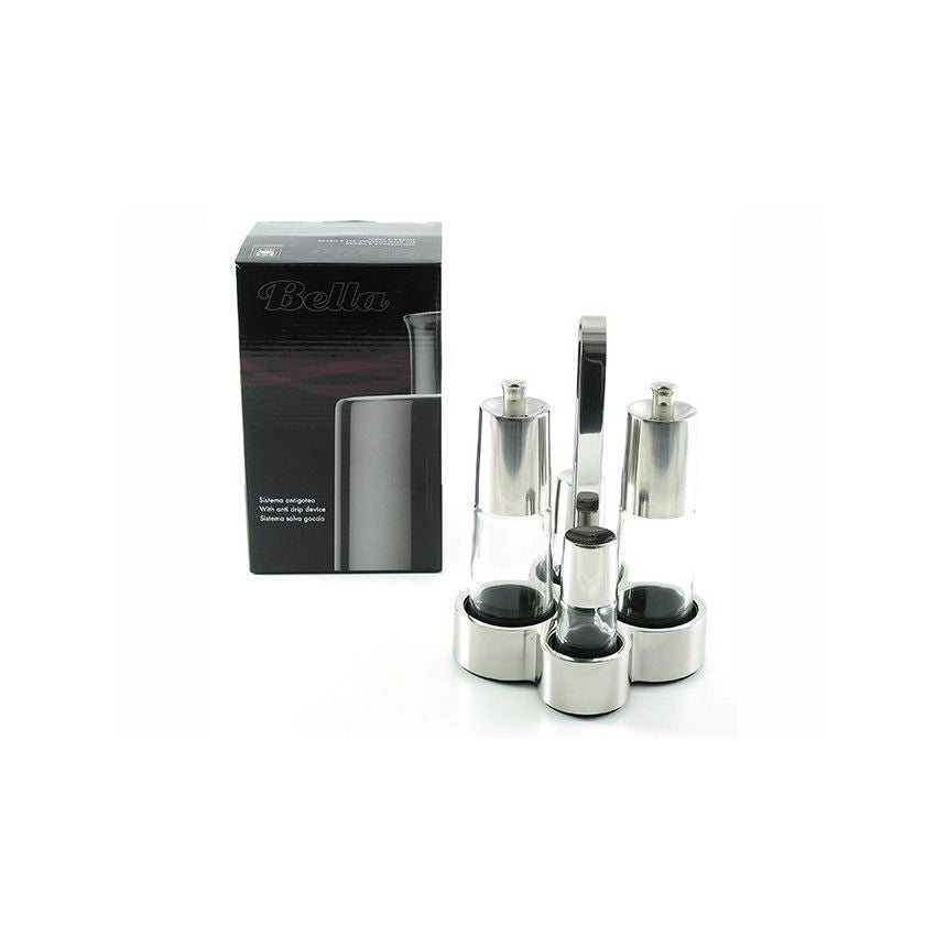 Pinti Inox 57765100 Bella Set Condimento da Tavola in Acciaio Inox e Vetro con Sistema Salvagoccia 4 Pezzi colore Cromo