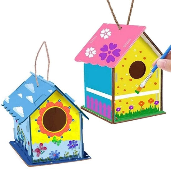 Set di costruzione di casa per uccelli in legno - 2 pezzi - kit di costruzione per uccelli - attività di Pasqua perfetta - set di arte per bambini - pittura e costruzione