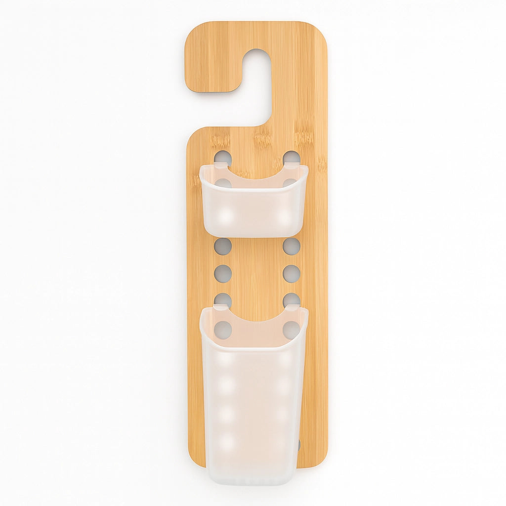 Mensola Porta Accessori da Bagno in Legno di Bambù e Abs 14x10 H 44 cm Moderno