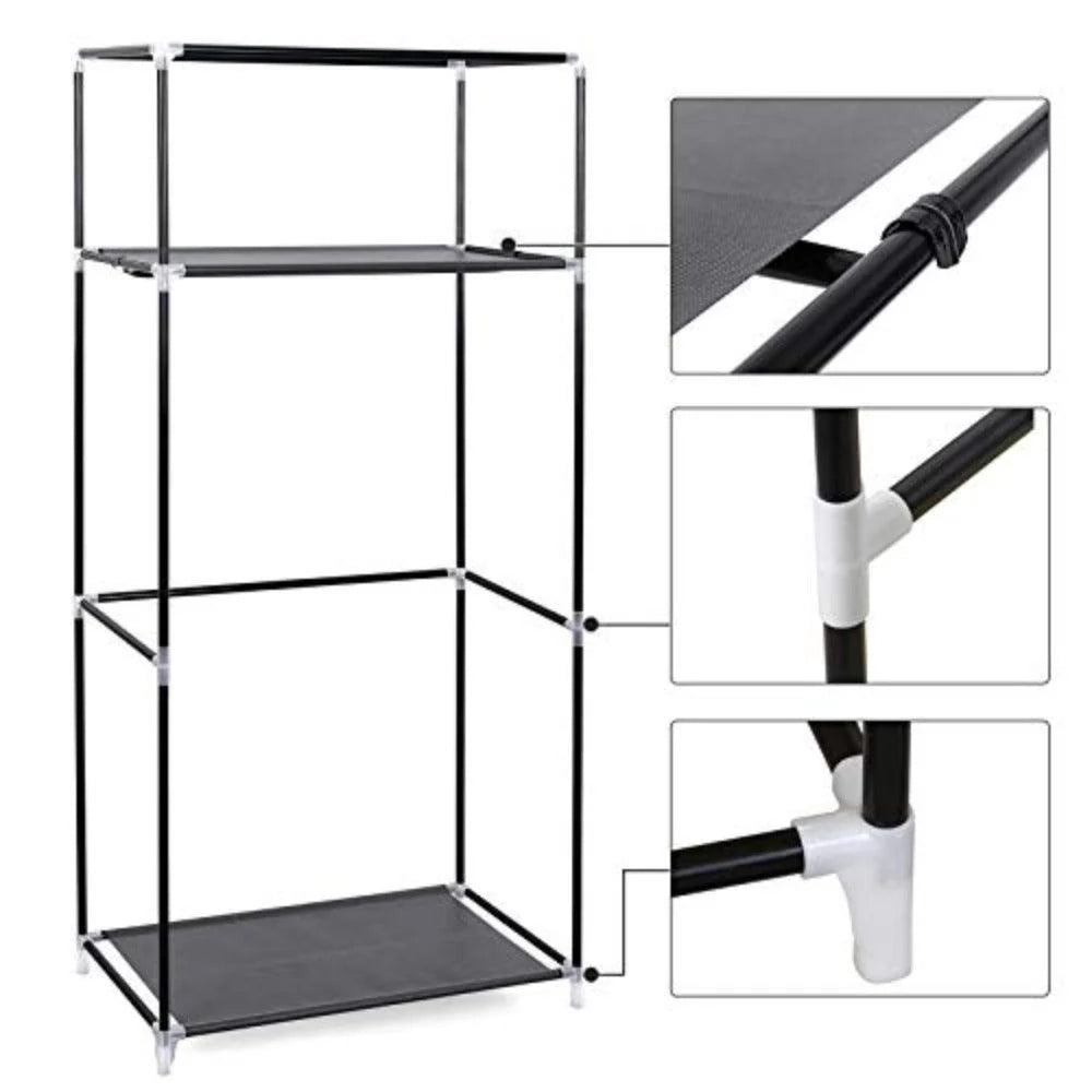 Armadio in tessuto armadio pieghevole con asta appendiabiti semplice organizer per spogliatoio per giocattoli scarpe borse soggiorno camera da letto guardaroba 75 x 45 x 160 cm grigio 12_0002357