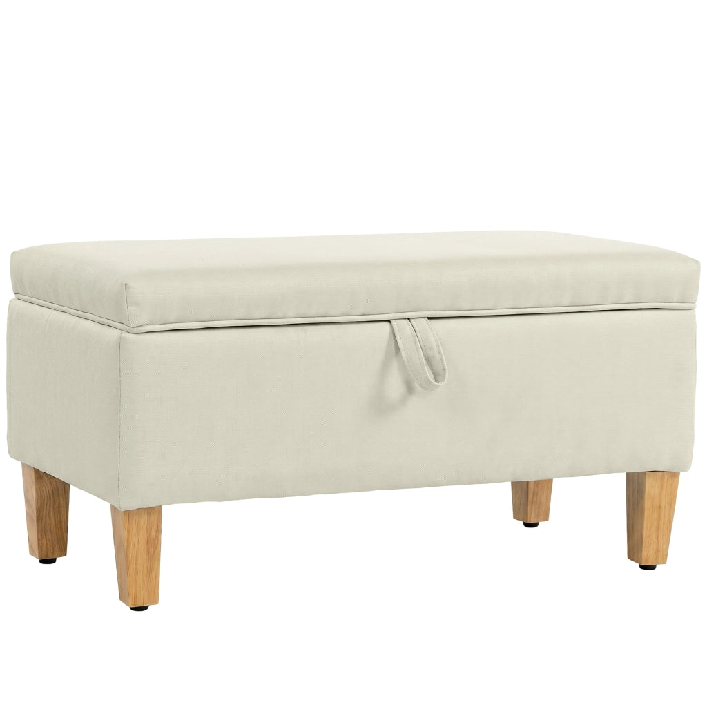 Panca contenitore imbottita in tessuto lino ¨C Xylo ¨C beige con piedini in legno 71x37x36cm