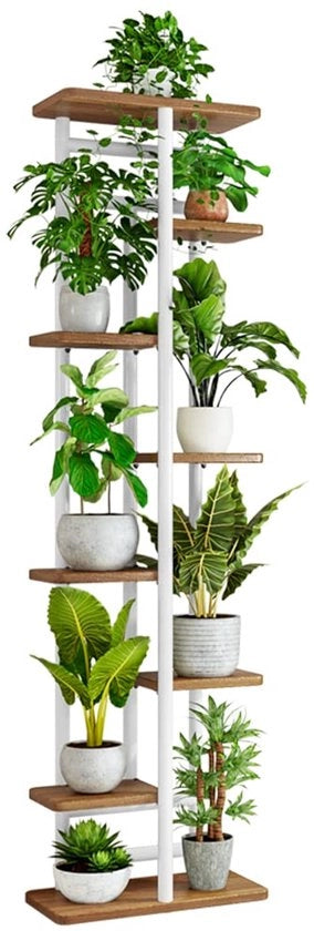 Trappe per piante in legno e metallo per interni, supporto per fiori in legno e metallo da 8 livelli per 9 vasi, per balcone, giardino, finestra, angolo.
