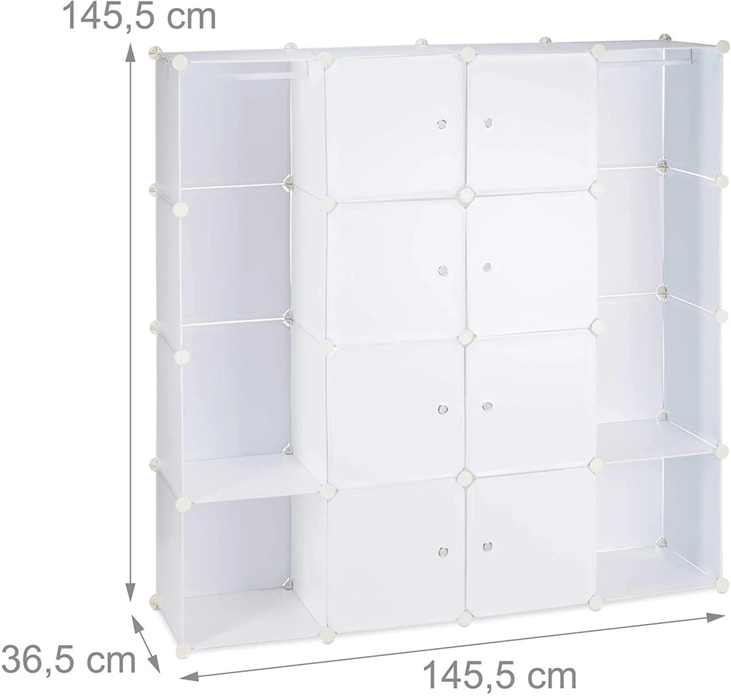 Mobiletto portaoggetti in plastica guardaroba scaffale con ante e asta appendiabiti 145 cm bianco 13_0001961_2