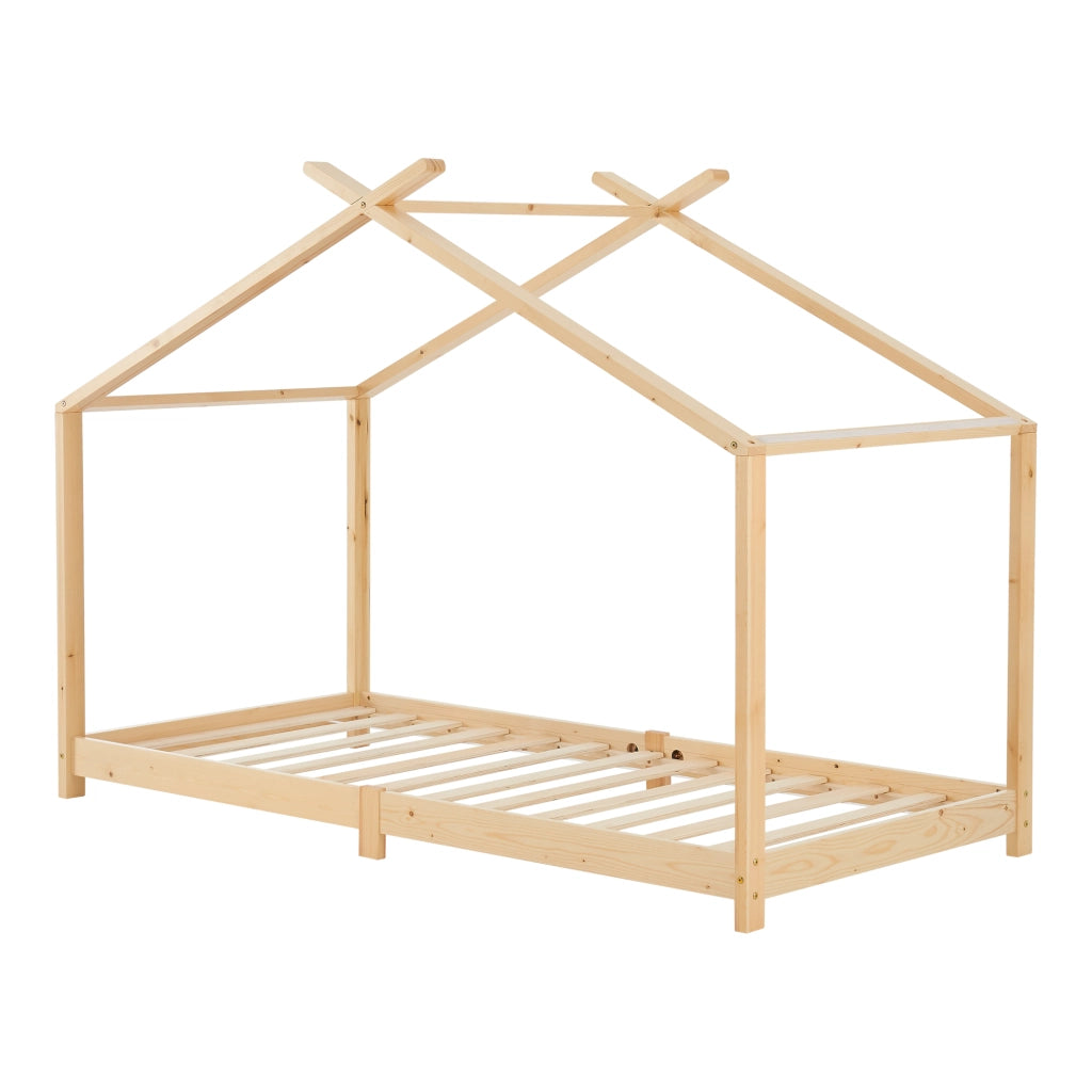 Letto Singolo Brome per Cameretta a Forma di Casetta Zona di Riposo 90x200 cm Legno Naturale [en.casa]