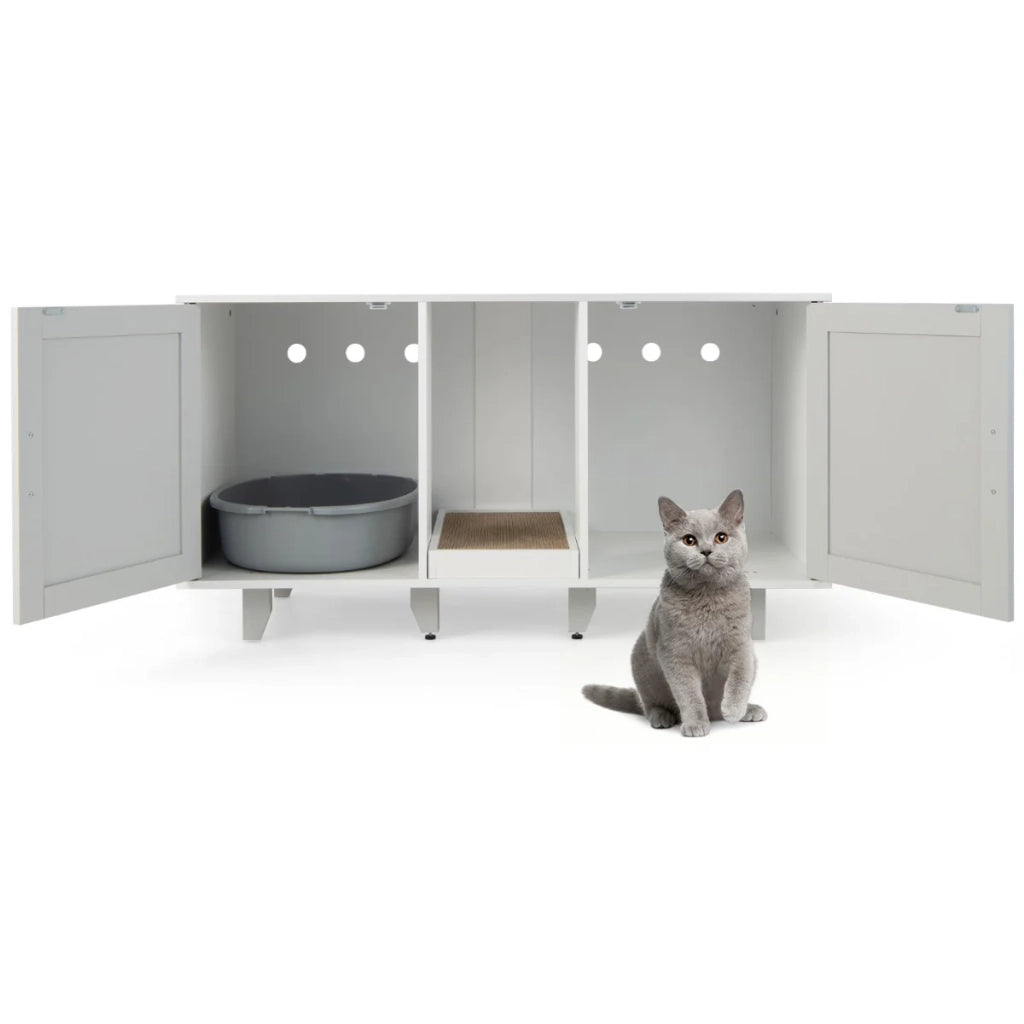 Lettiera multifunzionale per gatti 120 x 52 x 65 cm 2 scomparti design moderno in grigio PB 20_0012642