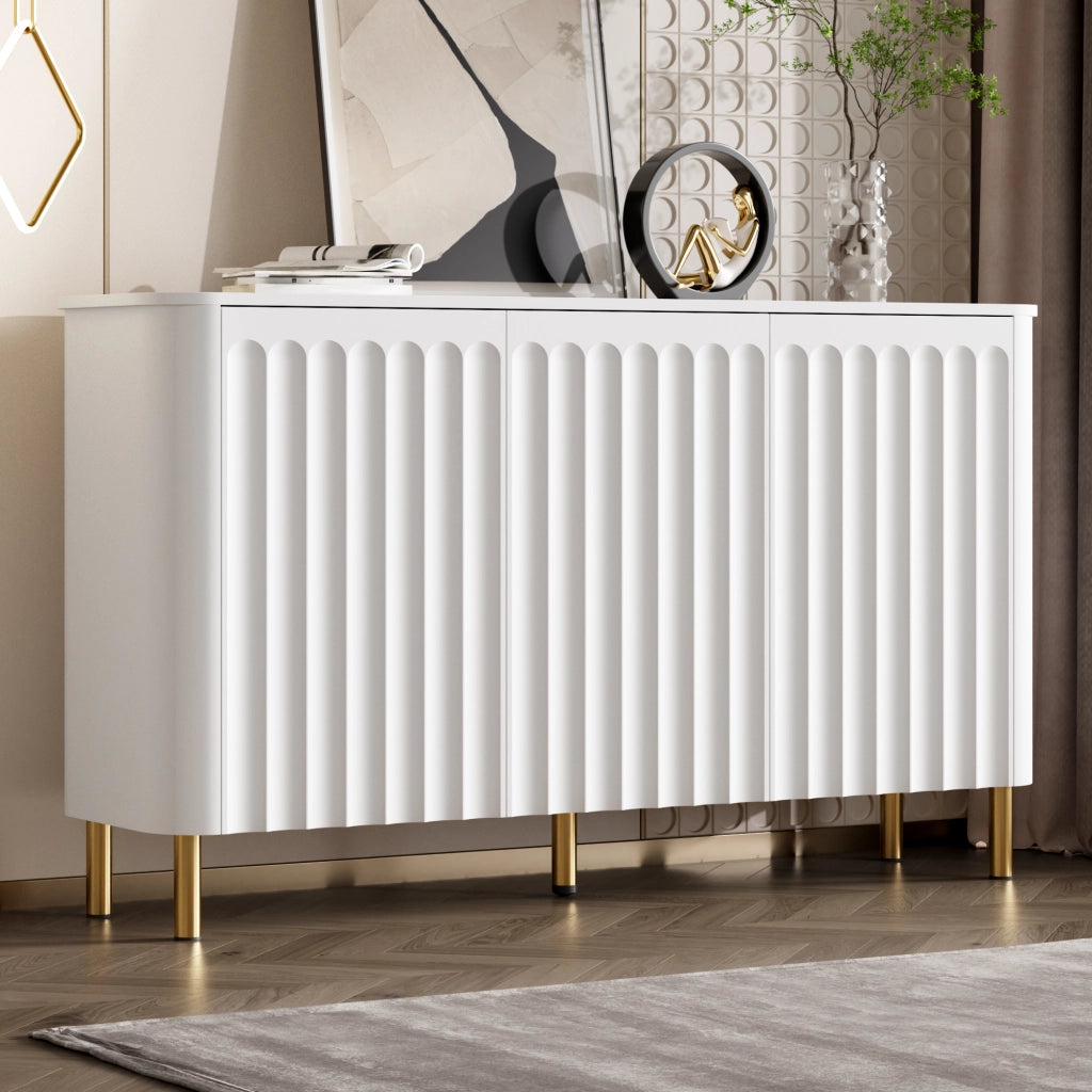 Sideboard 135x36x78 cm con 3 ante senza maniglie in MDF bianco