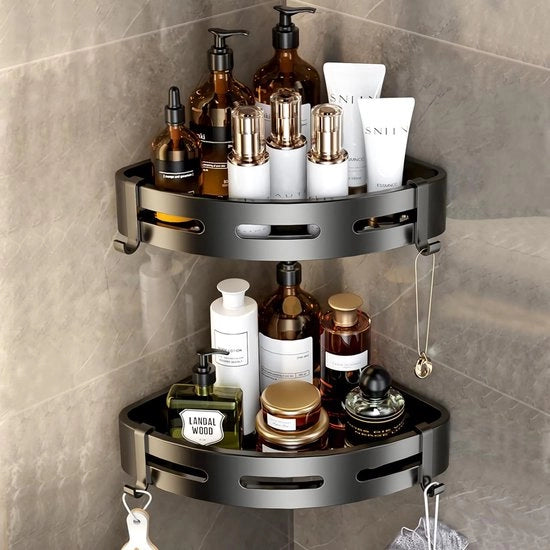 Piastra di doccia in alluminio senza fori con 2 ganci selfadesivi per bagno e cucina, nero