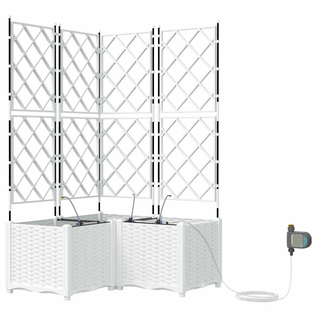 Set di 3 fioriere da giardino moderne per esterni con sistema di irrigazione 80 x 80 x 142 cm acciaio bianco 02_0058617