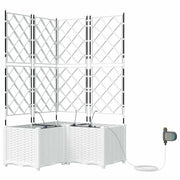 Set di 3 fioriere da giardino moderne per esterni con sistema di irrigazione 80 x 80 x 142 cm acciaio bianco 02_0058617