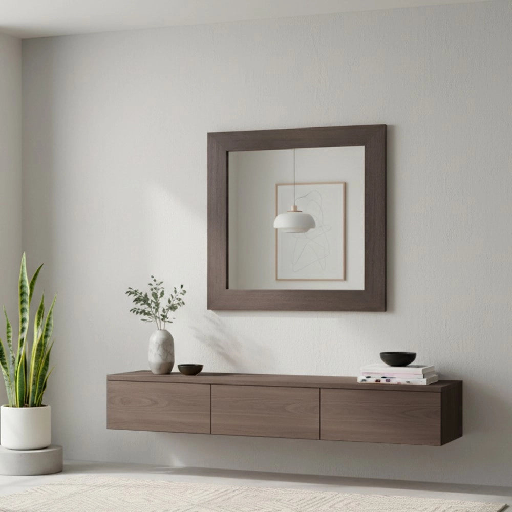 Specchiera Quadrata Plana 90x90 cm con Cornice Larice Grigio – Design Moderno ed Essenziale