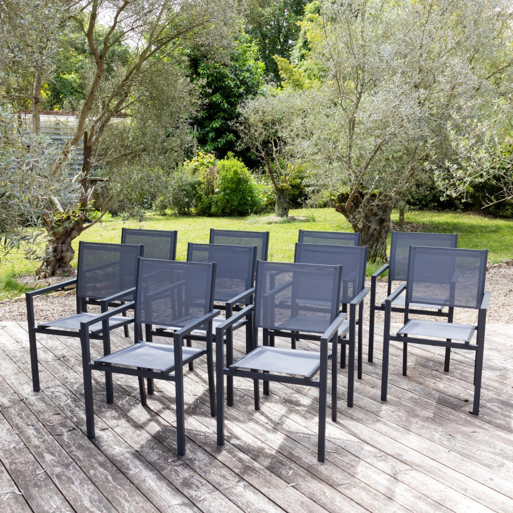 Set di 10 sedie in alluminio antracite - textilene grigio