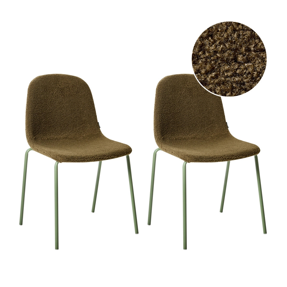 Set di 2 sedie da conferenza tappezzate in bouclé verde con gambe in ferro Impilabili Mobili da ufficio