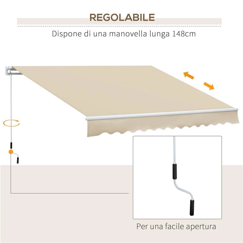 TENDA DA SOLE PER ESTERNO A BRACCI AVVOLGIBILE CON APERTURA A MANOVELLA, 360X250 CM, CREMA