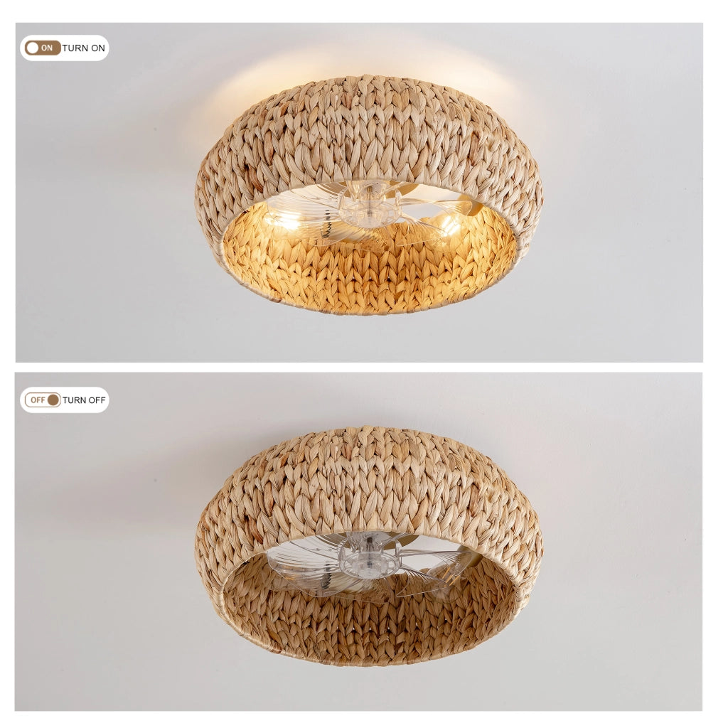 Ventilatore a incasso 19 pollici con luce, pale ABS effetto rattan, doppio controllo app e telecomando, 6 velocit¨¤ reversibili, moderno