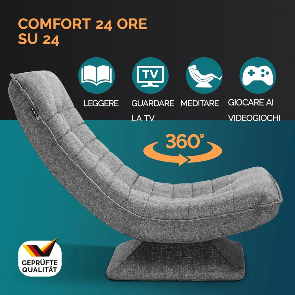 ® Poltrona Relax da Lettura con Schienale Regolabile 360° Pieghevole Portata 150kg 60x105x87cm Sedia da Pavimento Imbottita Salotto Gaming