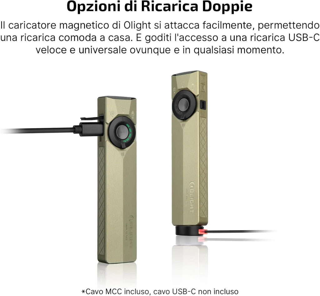 ArkPro Ultra 1.700 Lumen Torcia Manuale Ricaricabile a 4 in 1 con LED Bianco, Luce UV e Luce Verde, con ArkBeat, Perfetta per Controlli, Lavori e Posizionamento (Verde Oliva)