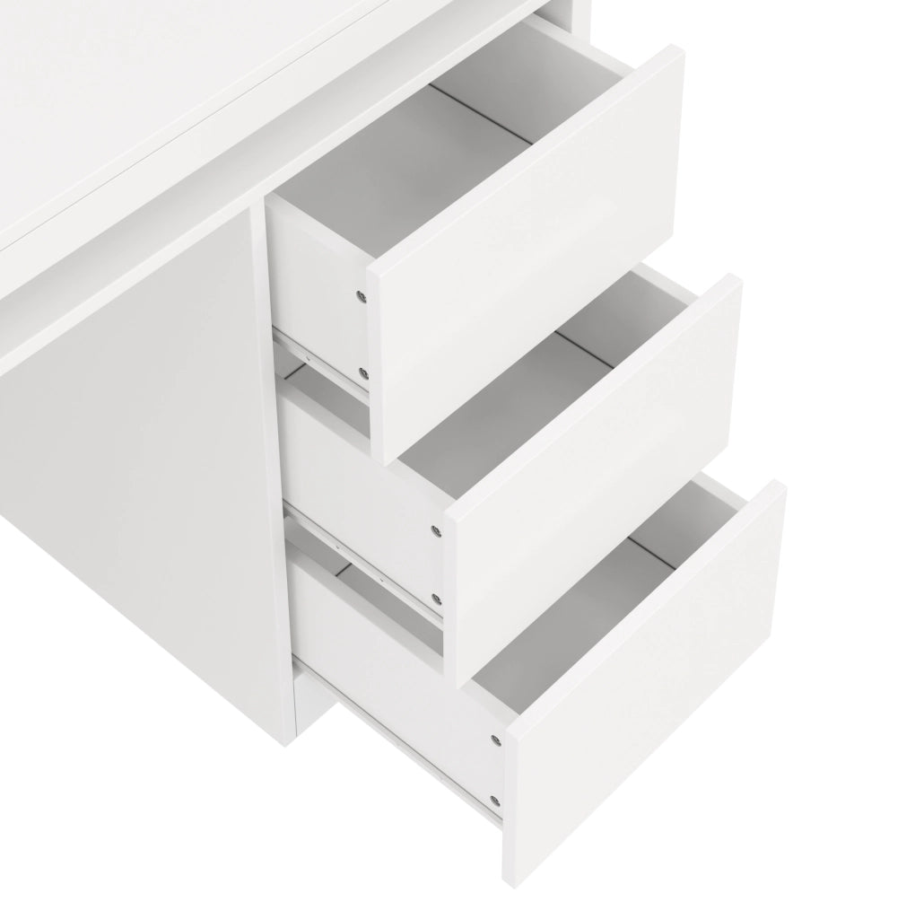 Scrivania LED 120x50x78;5 cm con 3 cassetti; MDF bianco opaco