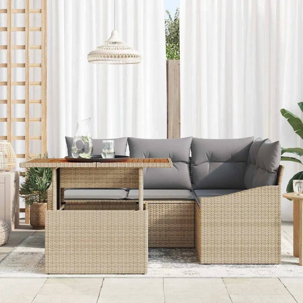 Set da Pranzo per Giardino con cuscino 5 pcs Beige e grigio