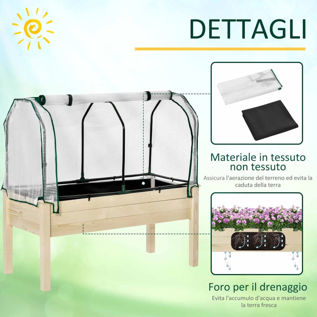 Fioriera per Orto con Serra 121x55x117 cm in Legno e Acciaio