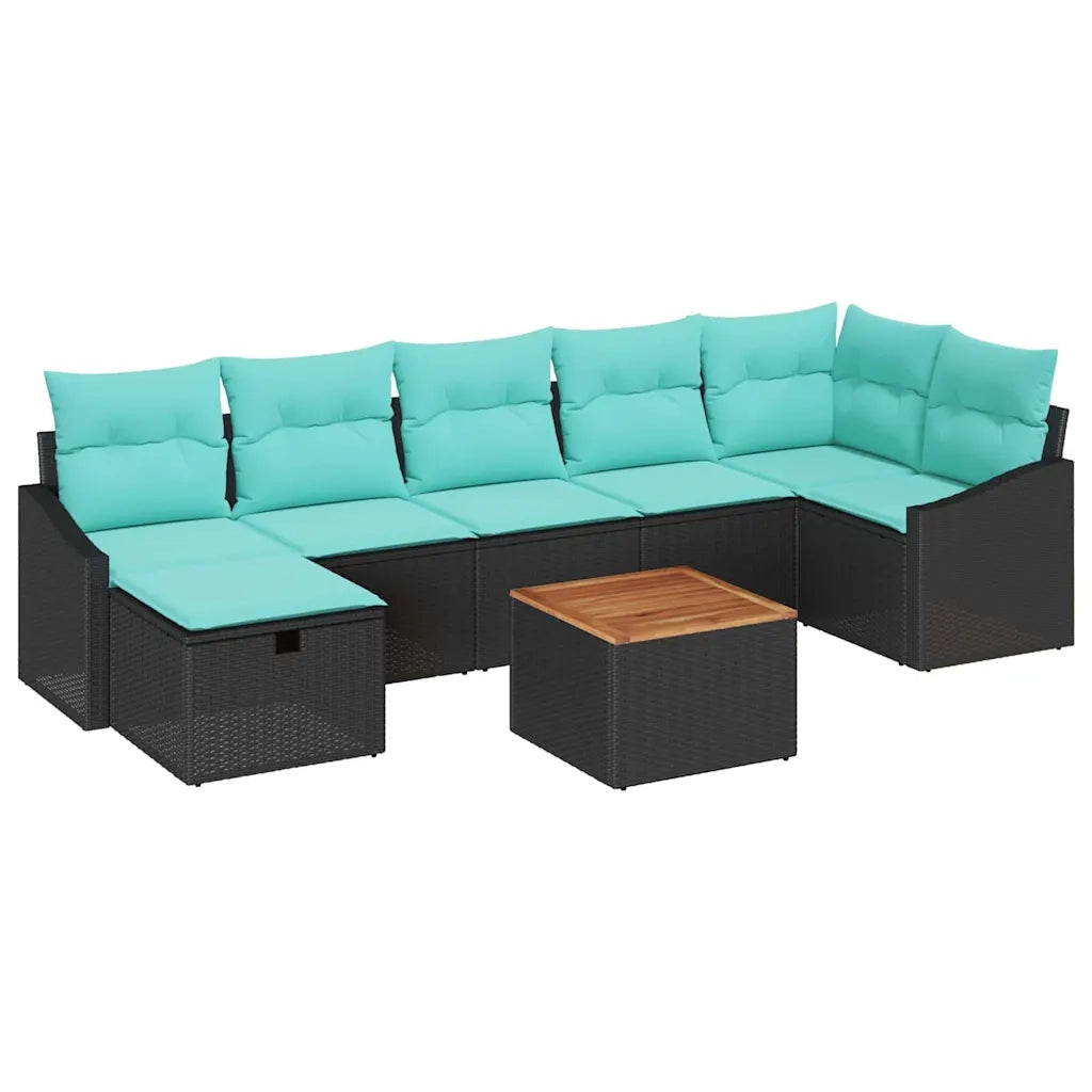 Set Divano da Giardino con cuscino 8 pcs Nero polyrattan