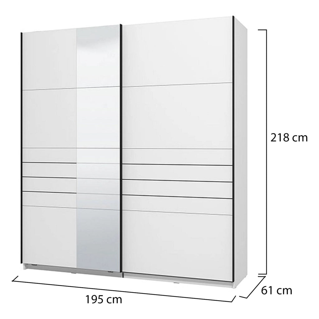 Armadio Camera da Letto Siri, Guardaroba Grande Appendiabiti, 195x217.5h cm Bianco Opaco